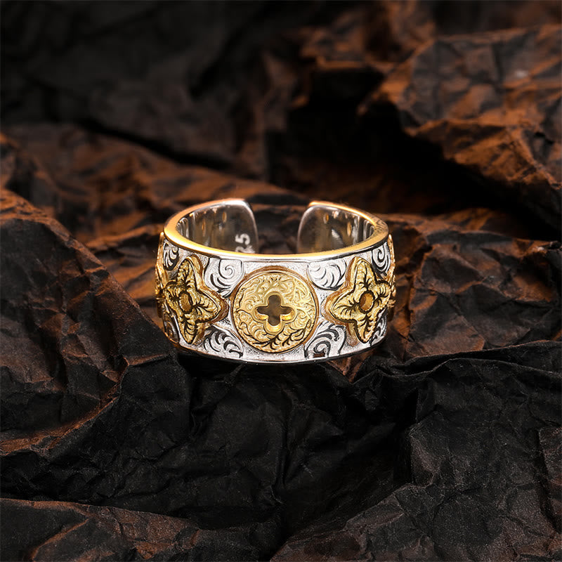 925 Sterling Silver Vintage Tang Dynasty Flower Design Luck Ring