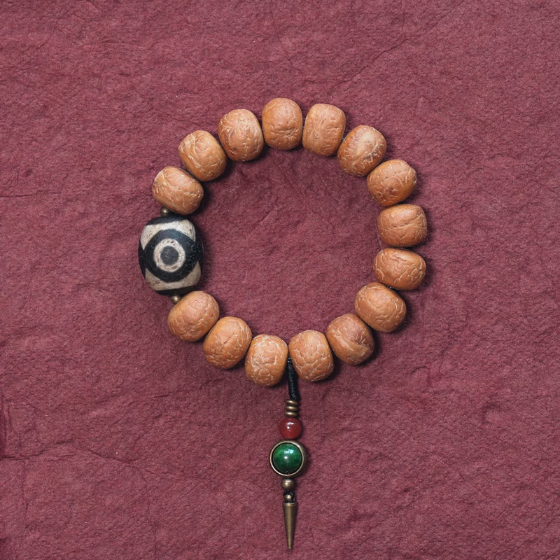 Tibet Bodhi Seed Dzi Bead Peace Charm Wrist Mala Bracelet