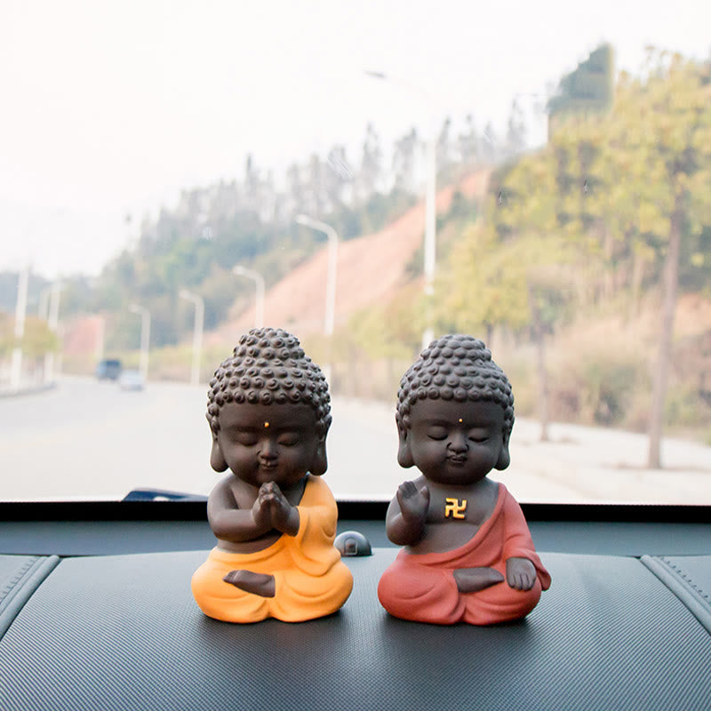 Small Buddha Serenity Purple Clay Home Desk Decoration - Image 25