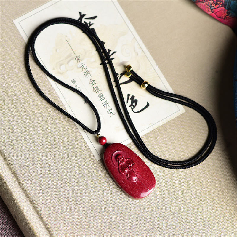 Laughing Buddha Yin Yang Chinese Zodiac Gourd Natural Cinnabar Blessing Necklace Pendant - Image 5