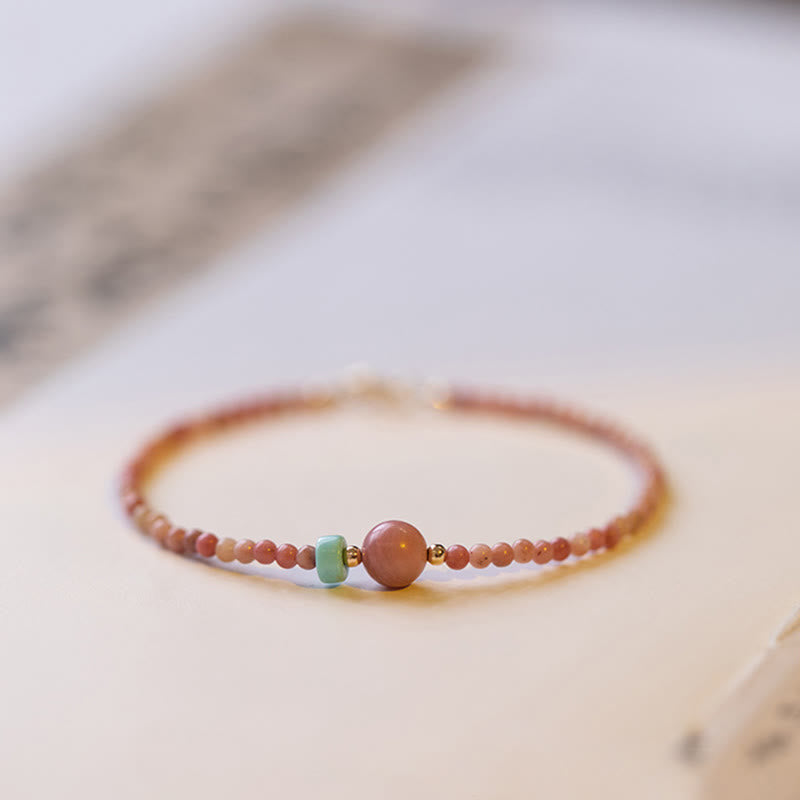 14K Gold Plated Natural Rhodonite Loving Energy Chain Bracelet - Image 8