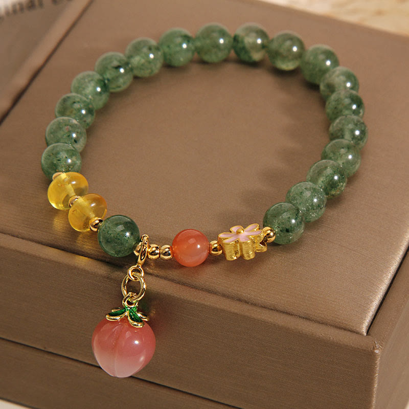 Natural Green Strawberry Quartz Love Peach Charm Bracelet - Image 3