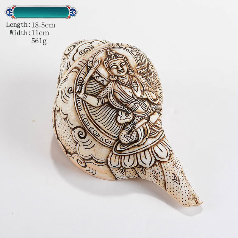 Tibetan Handmade Engraved Shankha Buddha Avalokitesvara Conch Shell Wealth Decoration - Image 13