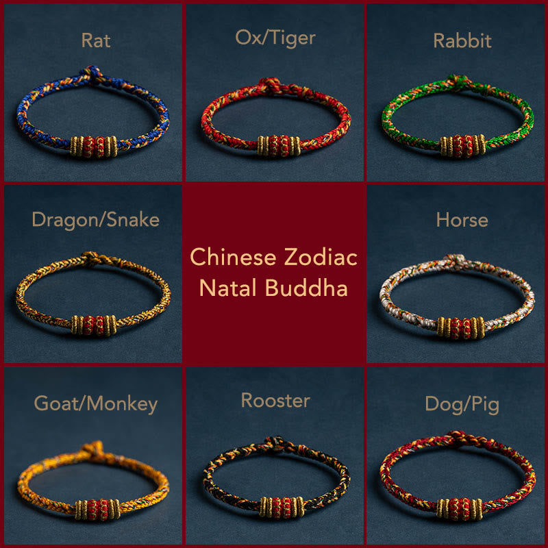 Tibet Handmade Chinese Zodiac Natal Buddha Luck Strength Braided String Bracelet - Image 4