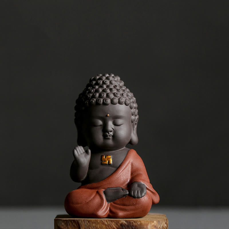 Small Buddha Serenity Purple Clay Home Desk Decoration - Image 3