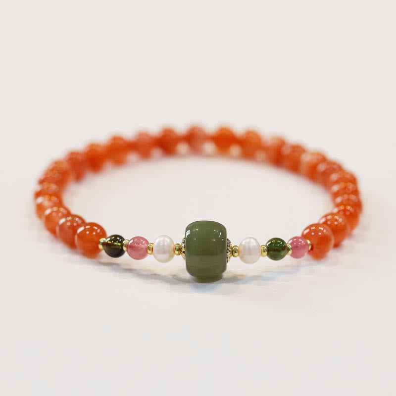Natural Red Agate Hetian Jade Bead Confidence Calm Bracelet - Image 4