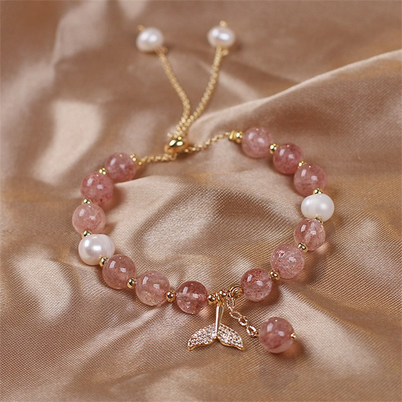 Strawberry Quartz Rutilated Quartz Fishtail Charm Healing Bracelet - Image 3