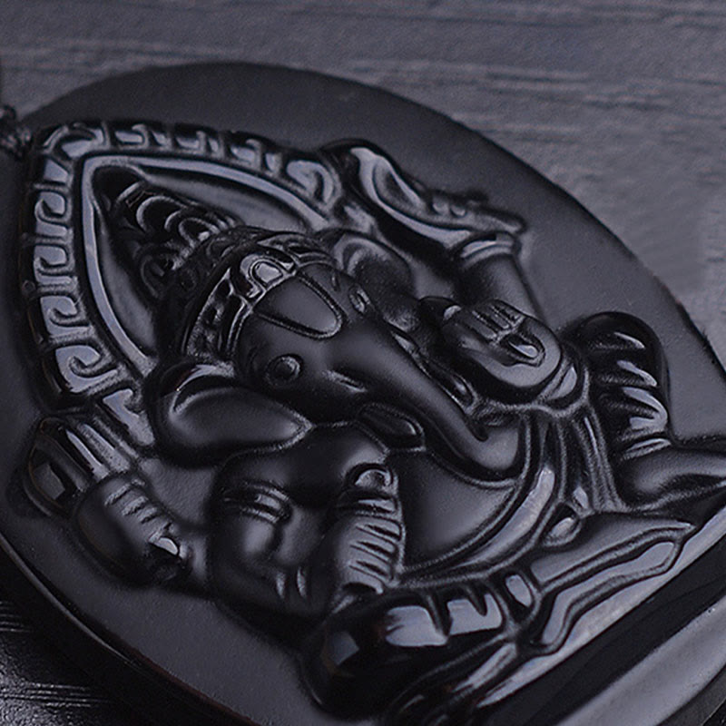 Tibetan Obsidian Ganesh Ganpati Elephant Wealth Amulet Necklace - Image 6