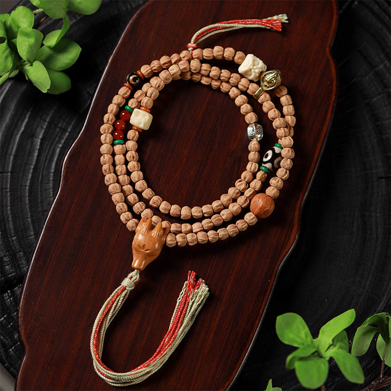 108 Beads Bodhi Seed Red Agate Deer Head Wisdom Mala Bracelet - Image 7