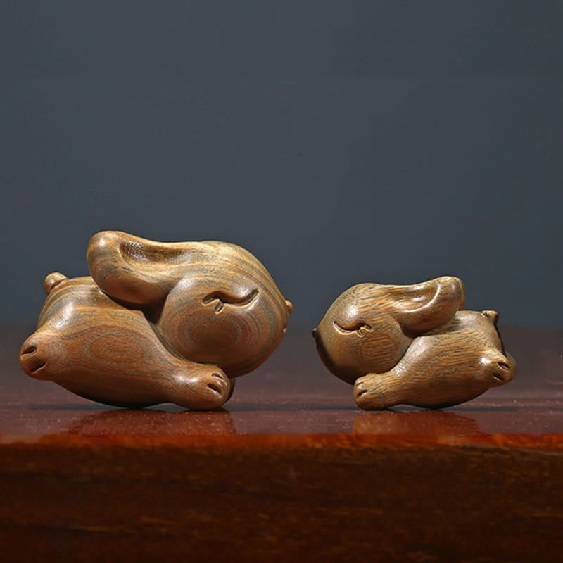 Green Sandalwood Small Mini Cute Rabbit Bunny Peace Decorations - Image 13