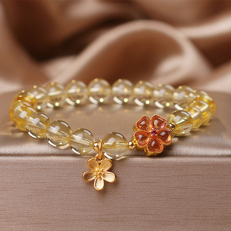 Natural Citrine Flower Charm Prosperity Protection Bracelet