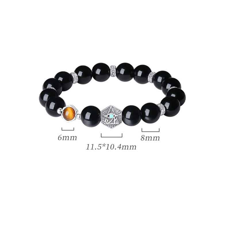 925 Sterling Silver Black Obsidian Tiger Eye Eye of Providence Purification Bracelet - Image 13