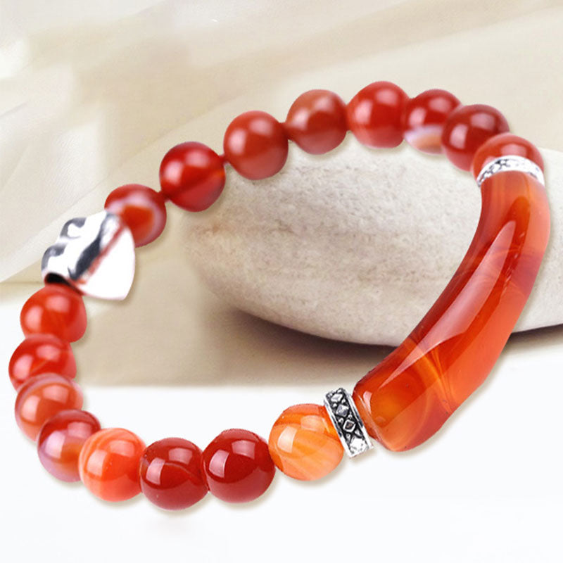 Natural Crystal Beads Unisex Heart Bracelet
