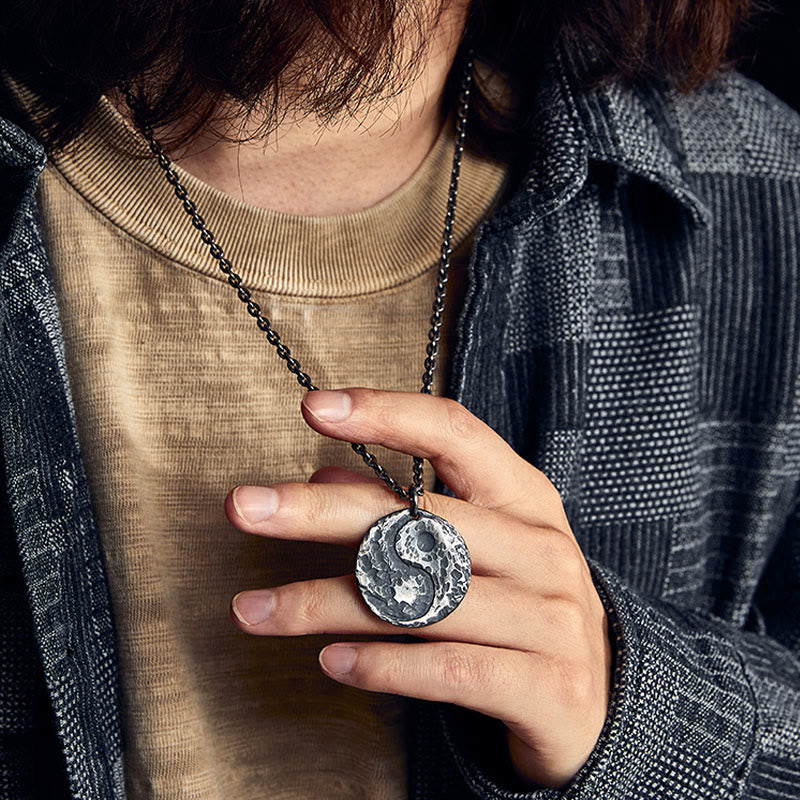 990 Sterling Silver Yin Yang Hammer Texture Harmony Necklace Pendant - Image 5