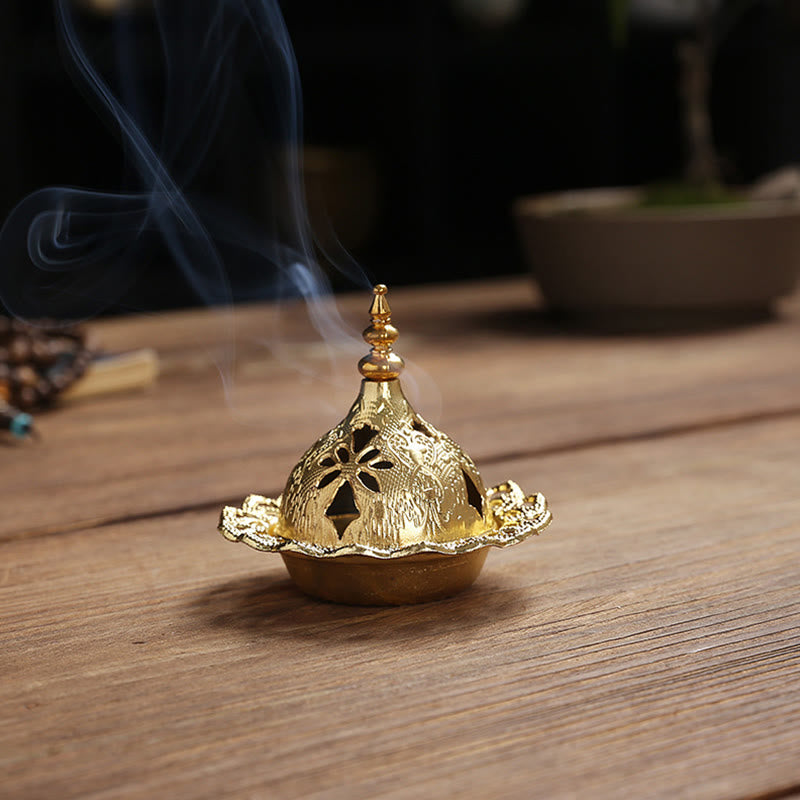 Gold Gourd Star Feather Spiritual Meditation Mini Alloy Metal Incense Burner - Image 3