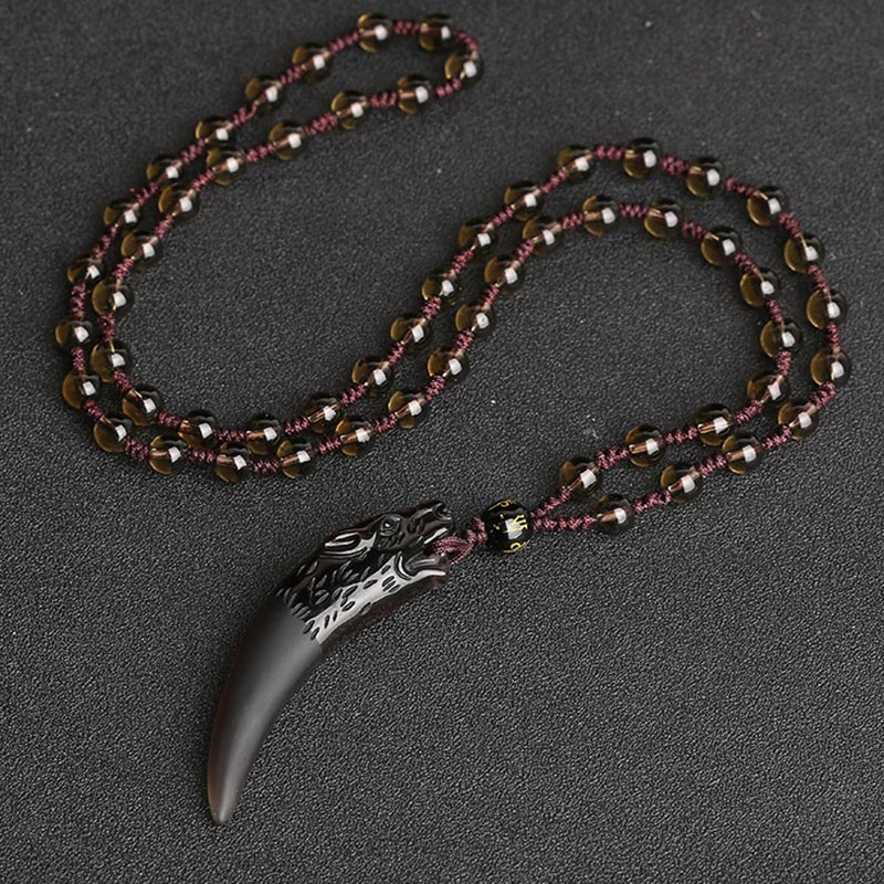 Natural Ice Obsidian Wolf Tooth Pattern Courage Necklace Pendant - Image 8