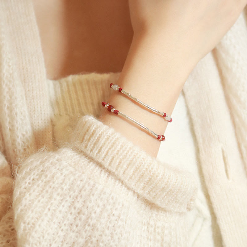 925 Sterling Silver Bamboo White Agate Red Agate Bead Protection String Braided Bracelet - Image 11