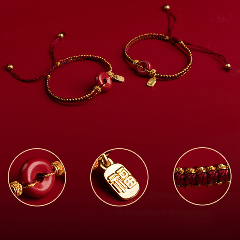 Natural Cinnabar Peace Buckle Fu Character Charm Blessing Braided Bracelet - Image 4