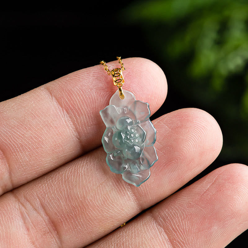 925 Sterling Silver Chain 18K Gold Buckle Natural Jade Lotus Pattern Prosperity Necklace Pendant - Image 3