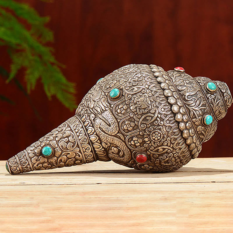 Tibetan Handmade Natural Shankha Engraved Eight Auspicious Symbols Conch Shell Lucky Home Decoration - Image 5