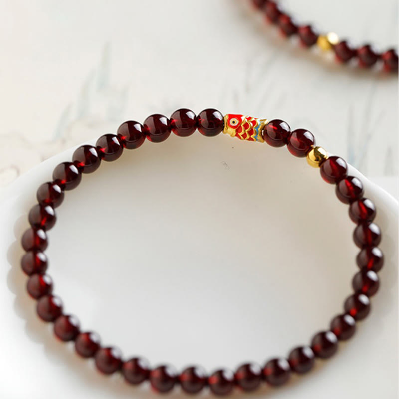 999 Gold Koi Fish Natural Garnet Protection Bracelet - Image 5