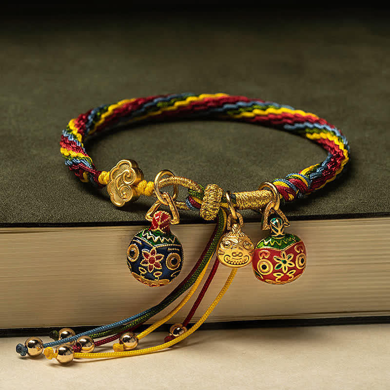 Gold Swallowing Beast Family Luck Reincarnation Knot Colorful String Bracelet - Image 5