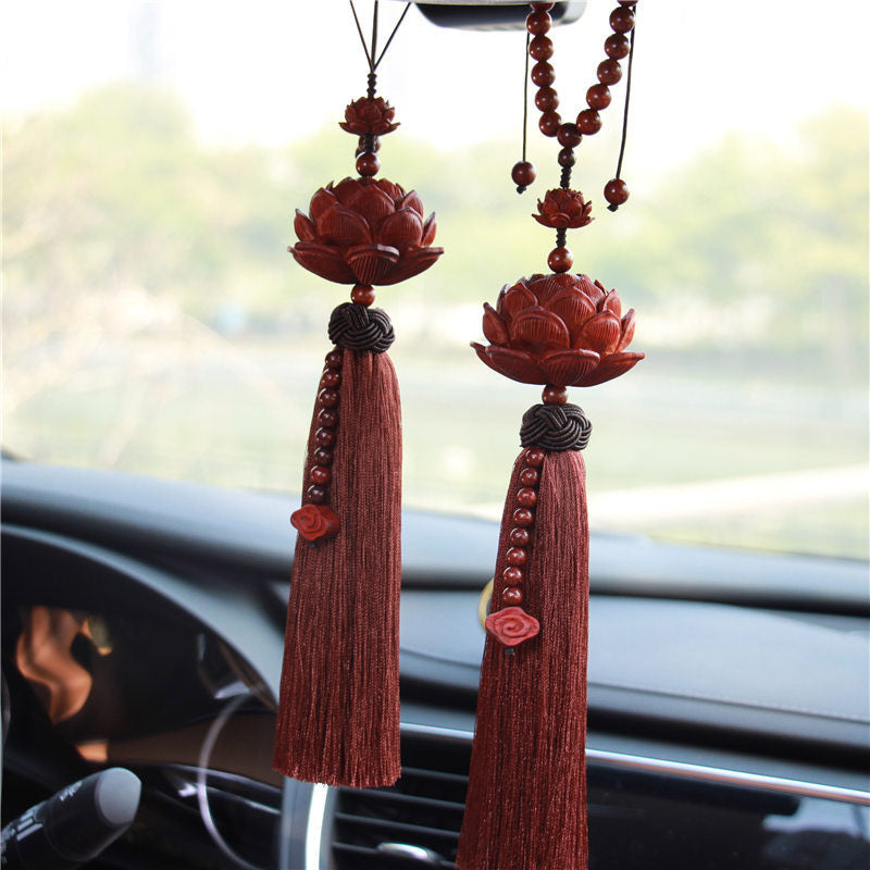Tibetan Small Leaf Red Sandalwood Lotus Luck Protection Tassel Decoration