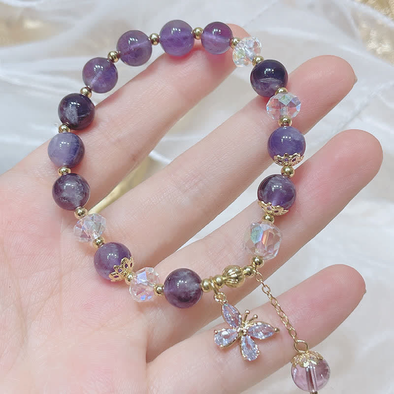 Natural Amethyst Crystal Spiritual Butterfly Charm Bracelet - Image 3