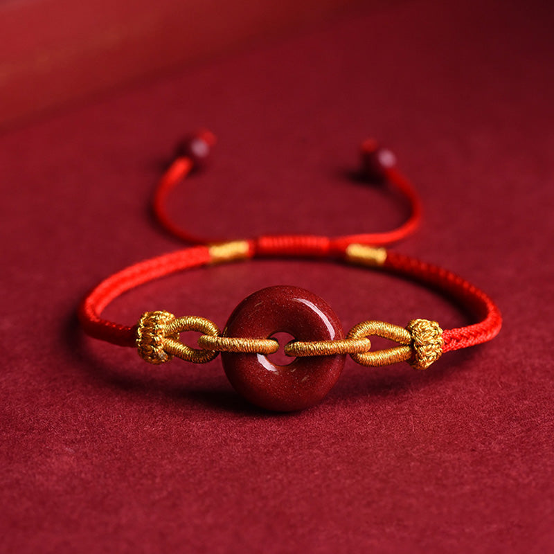 Handmade Cinnabar Peace Buckle Blessing Braided Rope Bracelet