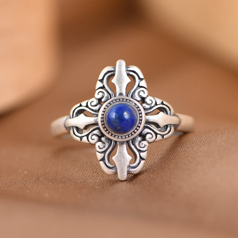 Tibet 925 Sterling Silver Natural Lazurite Positive Adjustable Ring