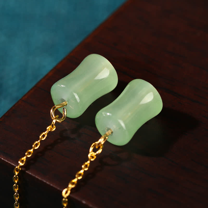 Jade Bamboo Pattern Luck Drop Earrings - Image 3