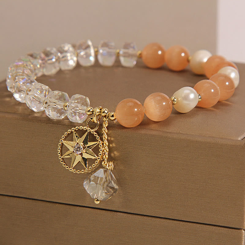 Orange Cat's Eye White Crystal Star Support Bracelet - Image 6