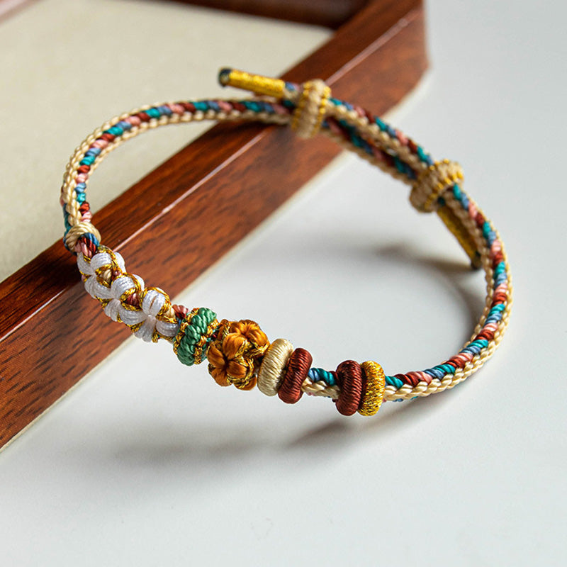 Handmade Dunhuang Color Peach Blossom Pattern Braid String Bracelet