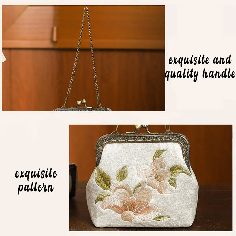 Orchids Oriental Cherry Butterfly Embroidery Metal Handle Handbag - Image 5