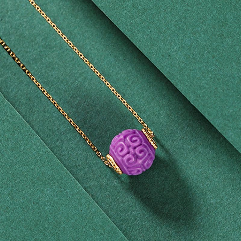 925 Sterling Silver Plated Gold Natural Purple Mica Stone Relief Bead Positive Necklace Pendant Bracelet Set - Image 3