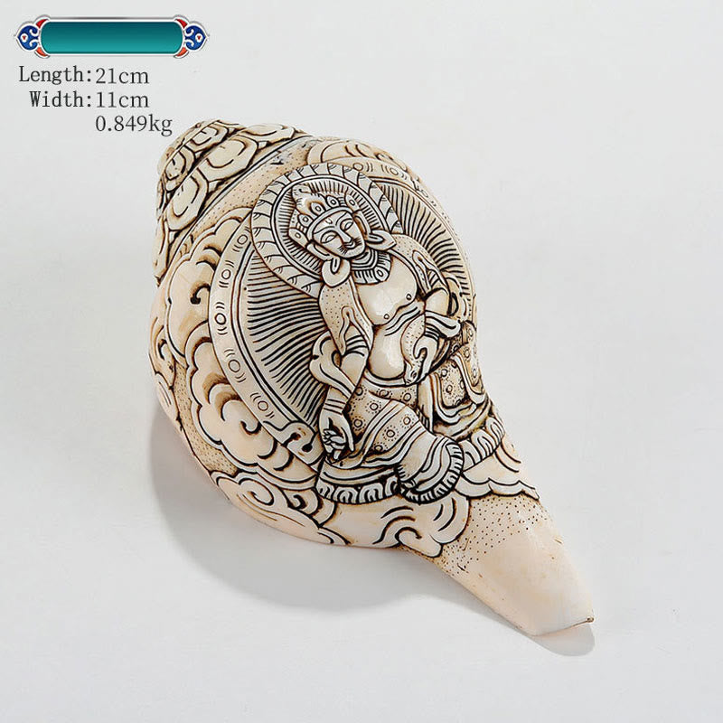 Tibetan Handmade Engraved Shankha Buddha Avalokitesvara Conch Shell Wealth Decoration - Image 25