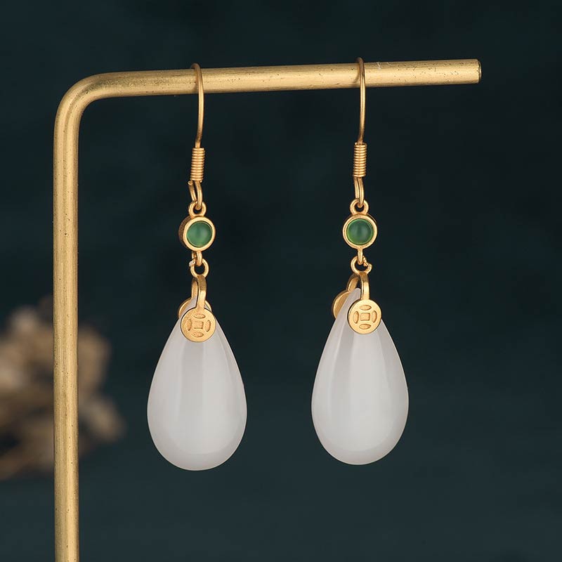 FengShui White Jade Luck Drop Earrings - Image 17