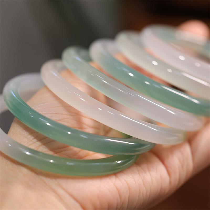Natural White And Green Chalcedony Agate Positive Cuff Bracelet Bangle - Image 6