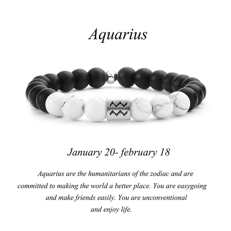 12 Constellations of the Zodiac Natural Frosted Stone White Turquoise Bead Fortune Bracelet - Image 11