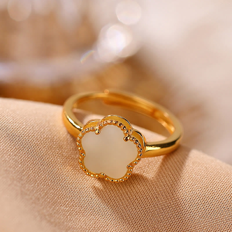 925 Sterling Silver Plated Gold Natural Hetian Jade Flower Luck Necklace Pendant Ring Set - Image 5