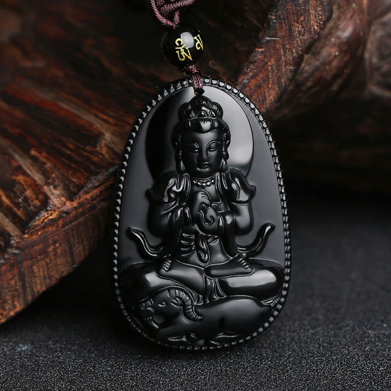 Chinese Zodiac Natal Buddha Natural Black Obsidian Purification Necklace Pendant - Image 21