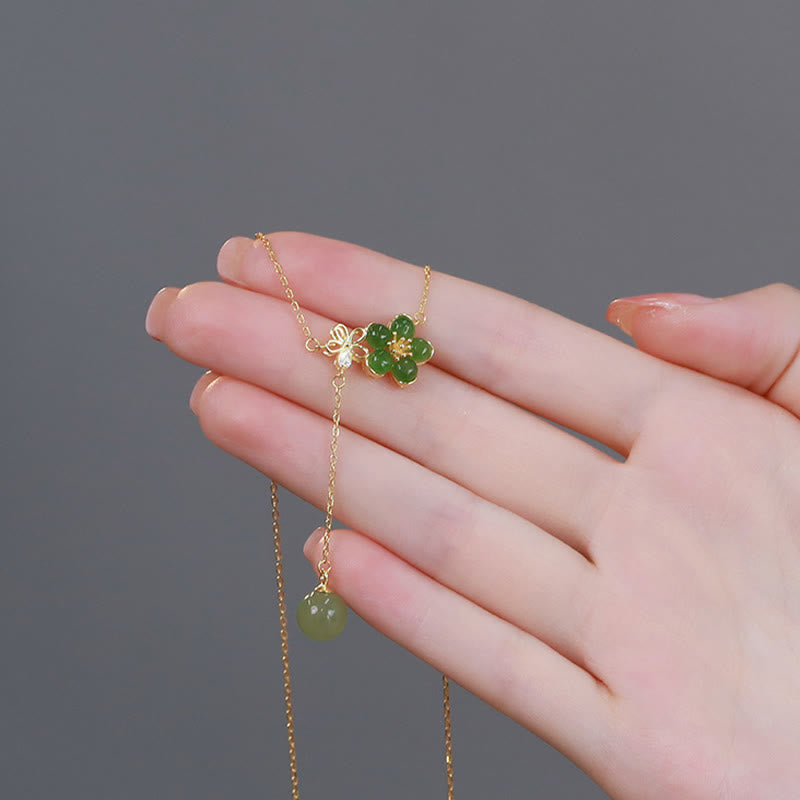 925 Sterling Silver Hetian Cyan Jade Plum Flower Blossom Design Luck Necklace Pendant - Image 7