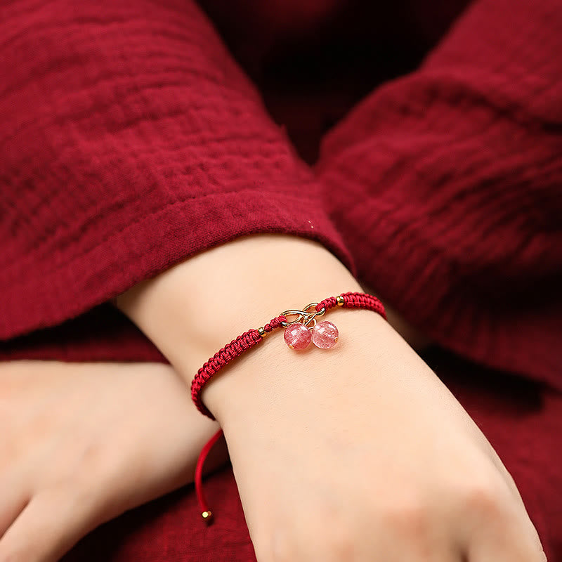 Natural Strawberry Quartz Amethyst Green Phantom Bead Positive Bracelet - Image 9