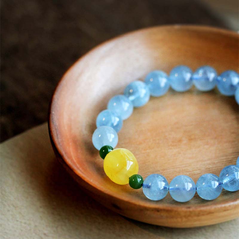 Natural Aquamarine Amber Beads Serenity Healing Bracelet - Image 11