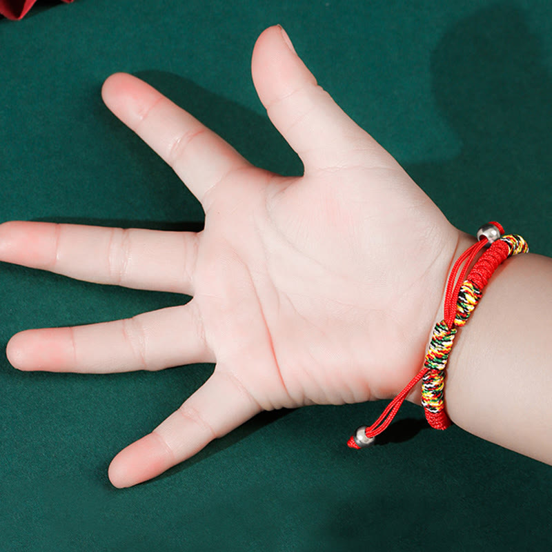 925 Sterling Silver Chinese Lock Charm Multicolored Red String Protection Handmade Braided Kids Bracelet - Image 5