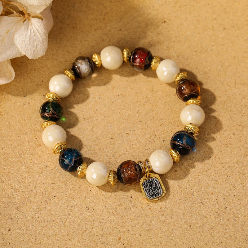 Tibetan Zakiram Goddess of Wealth Charm Liuli Glass Incense Ash Porcelain Bead Protection Bracelet - Image 14