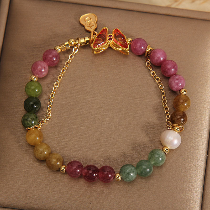 Natural Colorful Tourmaline Butterfly Auspicious Character Gourd Charm Positive Bracelet - Image 6