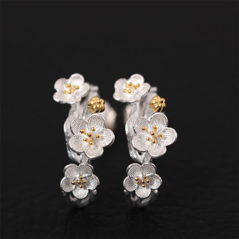 925 Sterling Silver Plum Blossom Floral Blessing Earrings