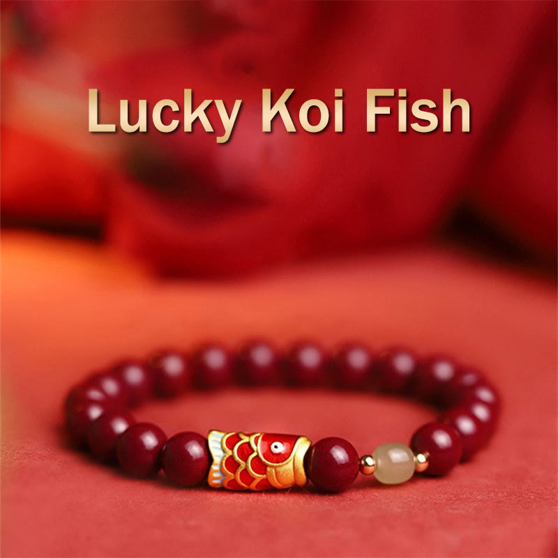 Natural Cinnabar Lucky Koi Fish Hetian Jade Bead Blessing Bracelet