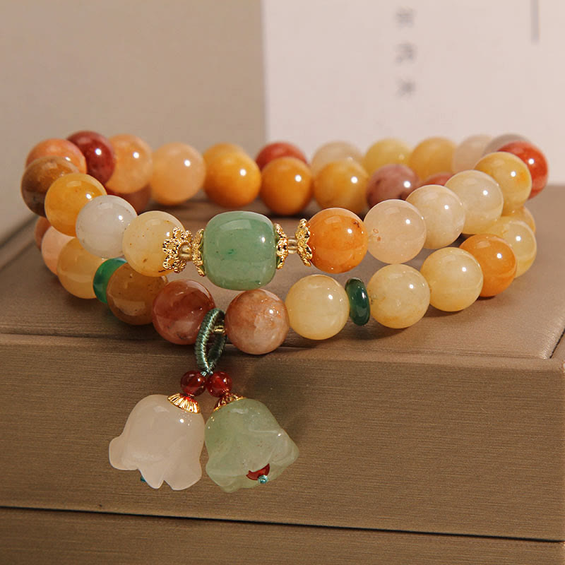Tibet Natural Golden Silk Jade Double Layer Bell Orchid Luck Bracelet - Image 3